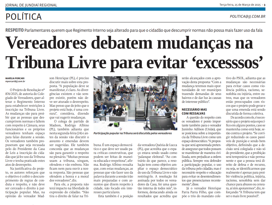Vereadores debatem mudanças na Tribuna Livre para evitar ‘excesssos’