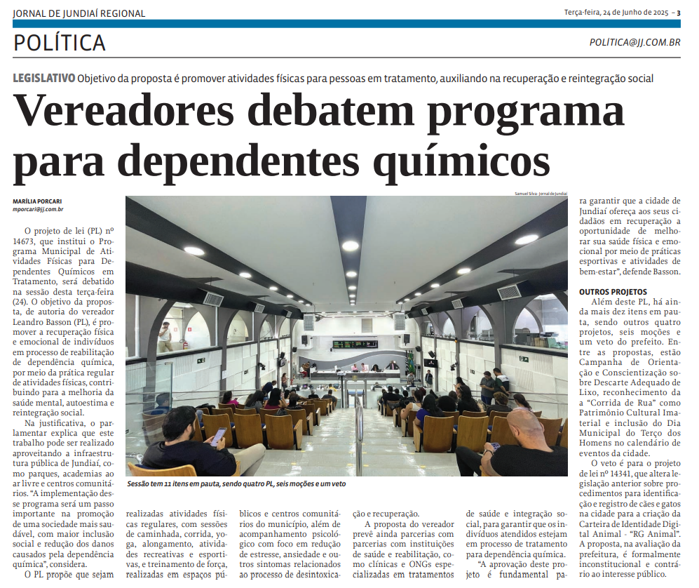 Vereadores debatem programa para dependentes químicos