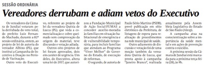 Vereadores derrubam e adiam vetos do Executivo