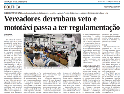 Vereadores derrubam veto e mototáxi passa a ter regulamentação
