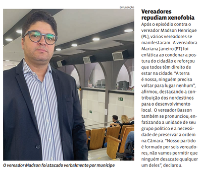 Vereadores repudiam xenofobia