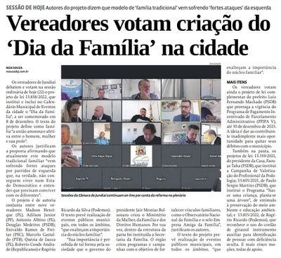 Vereadores votam criação do ‘Dia da Família’ na cidade
