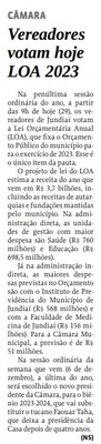 Vereadores votam hoje LOA 2023