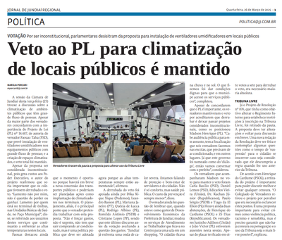 Veto ao PL para climatização de locais públicos é mantido