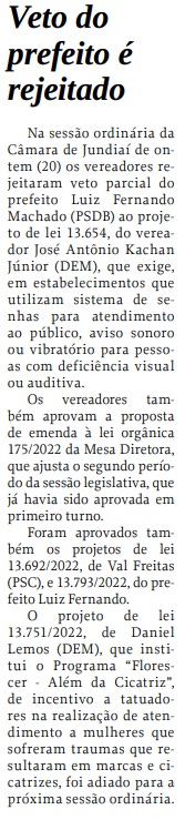 Veto do prefeito é rejeitado